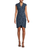 Vince Camuto Cap Sleeve Wrap Lace V-Neck Sheath Dress