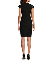 Vince Camuto Cap Sleeve Wrap Lace V-Neck Sheath Dress