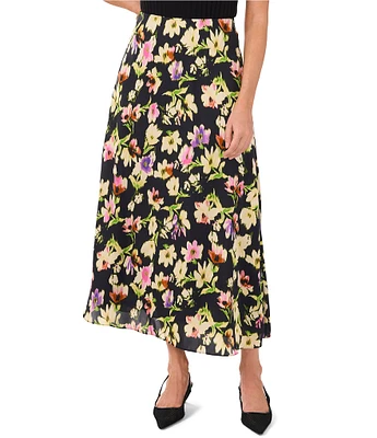 Vince Camuto Charmeuse Floral Midi Slip Skirt