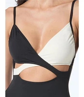 Vince Camuto Color Block V-Neck Cross Front Tank One Piece Swimsuit