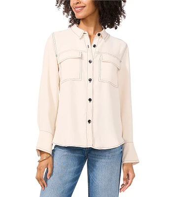 Vince Camuto Contrast Stitching Collared Button Down Top