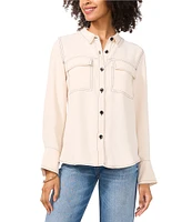 Vince Camuto Contrast Stitching Collared Button Down Top