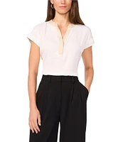 Vince Camuto Contrast Trim V-Neck Short Sleeve Blouse