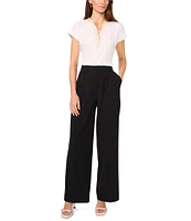 Vince Camuto Contrast Trim V-Neck Short Sleeve Blouse