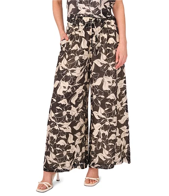 Vince Camuto Coordinating Floral Print Drawstring Wide Leg Pants
