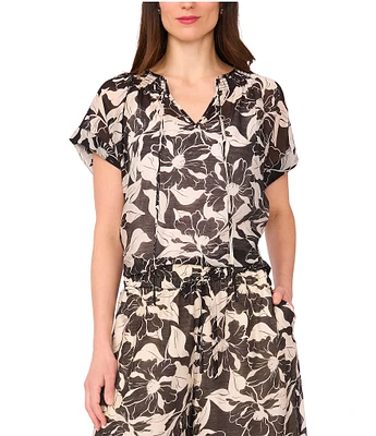 Vince Camuto Coordinating Split Round Neck Flutter Sleeve Tie Front Blouse