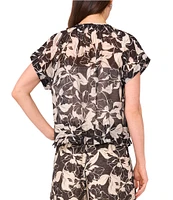 Vince Camuto Coordinating Split Round Neck Flutter Sleeve Tie Front Blouse