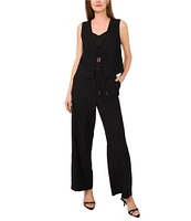 Vince Camuto Coordinating Woven Belted Straight Leg Pants