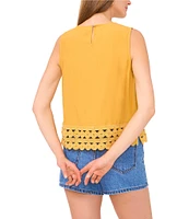 Vince Camuto Coordinating Woven Crew Neck Sleeveless Lace Hem Blouse