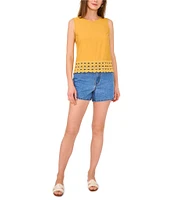 Vince Camuto Coordinating Woven Crew Neck Sleeveless Lace Hem Blouse