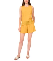 Vince Camuto Coordinating Woven Crew Neck Sleeveless Lace Hem Blouse