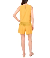 Vince Camuto Coordinating Woven Crew Neck Sleeveless Lace Hem Blouse