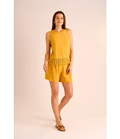 Vince Camuto Coordinating Woven Crew Neck Sleeveless Lace Hem Blouse