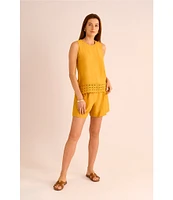 Vince Camuto Coordinating Woven Crew Neck Sleeveless Lace Hem Blouse