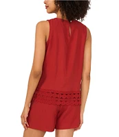 Vince Camuto Coordinating Woven Crew Neck Sleeveless Lace Hem Blouse