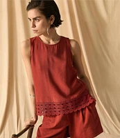 Vince Camuto Coordinating Woven Crew Neck Sleeveless Lace Hem Blouse