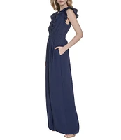 Vince Camuto Crepe V-Neck Ruffle Sleeve Jumpsuit