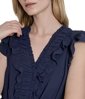 Vince Camuto Crepe V-Neck Ruffle Sleeve Jumpsuit
