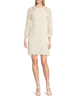 Vince Camuto Crew Neck 3/4 Sleeve Lace Illusion Shift Dress