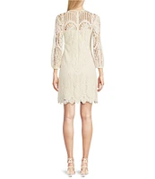 Vince Camuto Crew Neck 3/4 Sleeve Lace Illusion Shift Dress