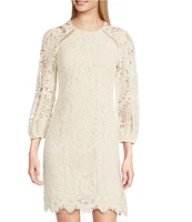 Vince Camuto Crew Neck 3/4 Sleeve Lace Illusion Shift Dress
