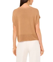 Vince Camuto Crew Neck Dropped Shoulder Short Sleeve Ribbed Trim Knit Sweater