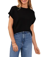 Vince Camuto Crew Neck Dropped Shoulder Short Sleeve Ribbed Trim Knit Sweater