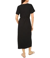 Vince Camuto Crew Neck Short Sleeve Belted Midi Shirt Dress