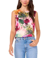 Vince Camuto Crew Neck Sleeveless Floral Blouse