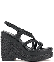 Vince Camuto Delyna Strappy Leather Platform Raffia Wedge Sandals