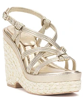 Vince Camuto Delyna Strappy Leather Platform Raffia Wedge Sandals