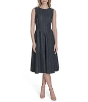 Vince Camuto Denim Boat Sleeveless Neckline Fit and Flare Midi Dress
