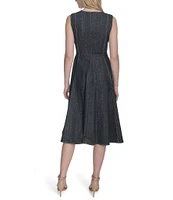 Vince Camuto Denim Boat Sleeveless Neckline Fit and Flare Midi Dress