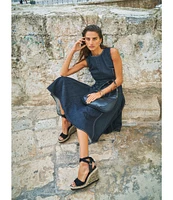 Vince Camuto Denim Boat Sleeveless Neckline Fit and Flare Midi Dress