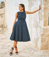 Vince Camuto Denim Boat Sleeveless Neckline Fit and Flare Midi Dress