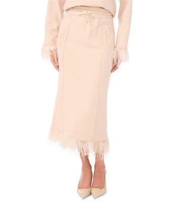 Vince Camuto Drawstring Tie Front Feather Trim A-Line Skirt