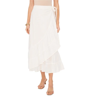 Vince Camuto Elastic Waist Ruffle Hem Side Tie Midi Wrap Skirt