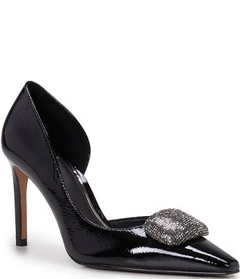 Vince Camuto Emelia Crinkle Patent Leather Rhinestone Ornament Stiletto Pumps