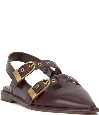 Vince Camuto Faye Leather Double Buckle Slinback Flats