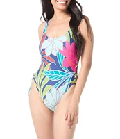 Vince Camuto Fiji Floral Scoop Neck Lace-Up One Piece Swimsuit
