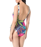 Vince Camuto Fiji Floral Scoop Neck Lace-Up One Piece Swimsuit