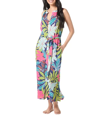 Vince Camuto Fiji Floral Sleeveless Belted Swim Cover-Up Dress