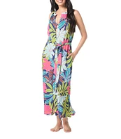 Vince Camuto Fiji Floral Sleeveless Belted Swim Cover-Up Dress
