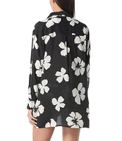 Vince Camuto Floral Collared Long Sleeve Tie Front Swim Cover-Up Shirt