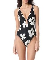 Vince Camuto Floral Plunge V-Neck One Piece Swimsuit