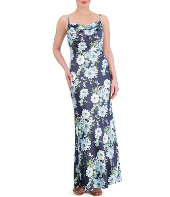 Vince Camuto Floral Print Cowl Neck Sleeveless Spaghetti Strap Mermaid Maxi Dress