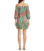 Vince Camuto Floral Print Off-The-Shoulder 3/4 Sleeve Knee Length Shift Dress