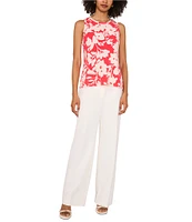 Vince Camuto Floral Print Round Neck Sleeveless Tank