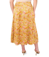 Vince Camuto Floral Satin Pull On Midi Skirt