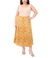 Vince Camuto Floral Satin Pull On Midi Skirt